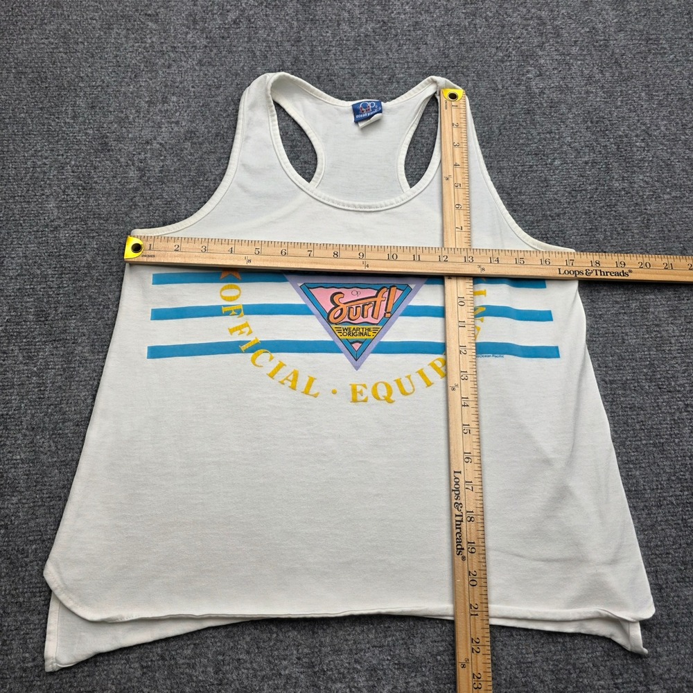 Vintage 80s Ocean Pacific OP Surf Tank Top Shirt Medium White Graphic Made USA - Picture 6 of 7